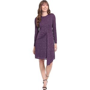 London Times Women's Long Sleeve Side Drape Dress, Deep Wisteria, 10
